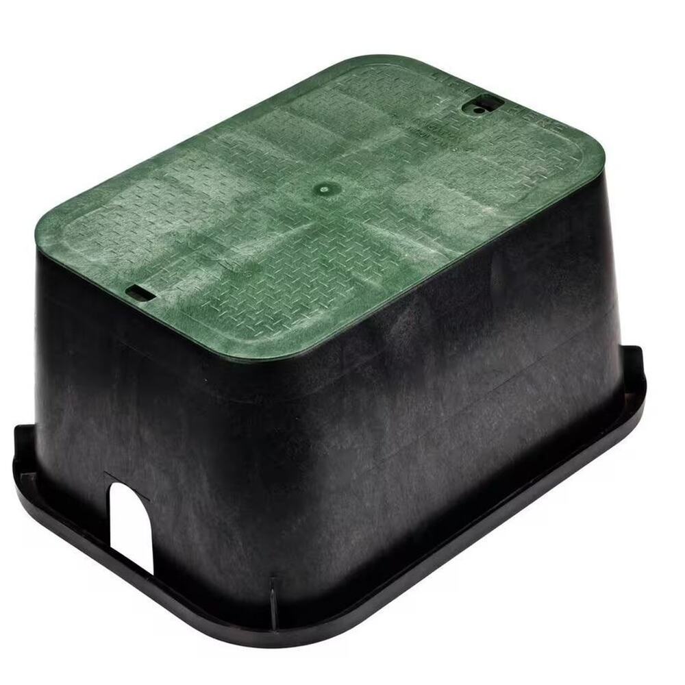 13 in. X 20 in. Jumbo Rectangular Black Valve Box Overlapping Green Cover ICV